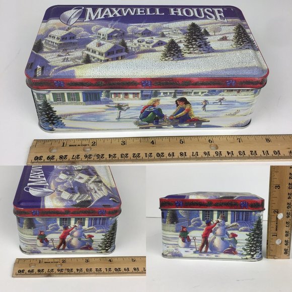 Vtg Maxwell House Coffee Holiday Xmas Winter Tin - Picture 2 of 7